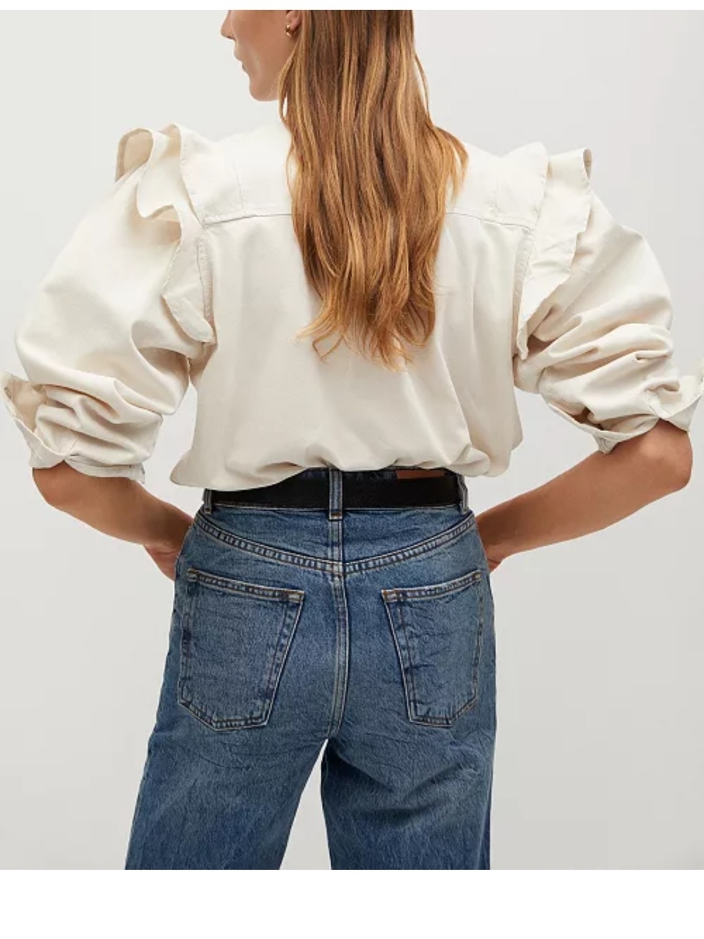 Mango Cream Ruffled Snap-Front Blouse - Picture 3 of 5